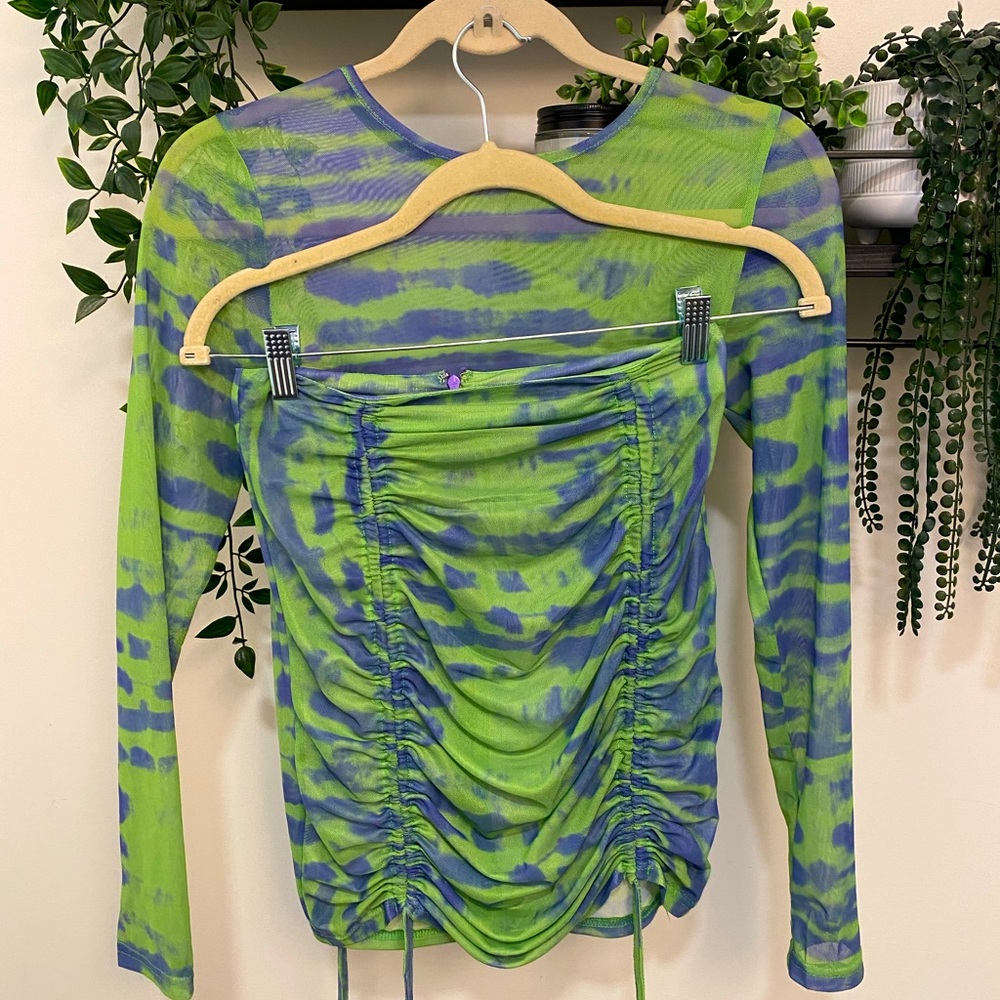 Sheer Lime Green Trippy Rave Festival Skirt Set